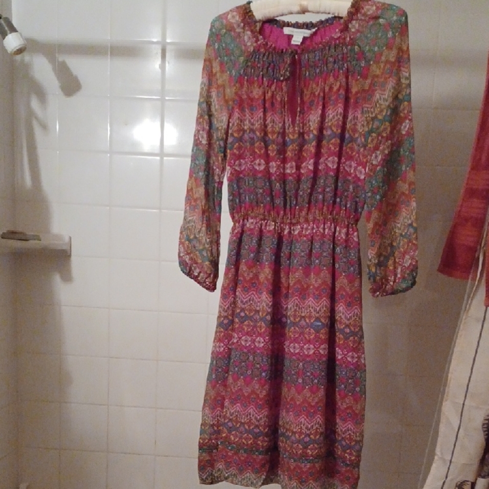 Diane Von Furstenberg Pink and Green Long Sleeve Dress, sz 2